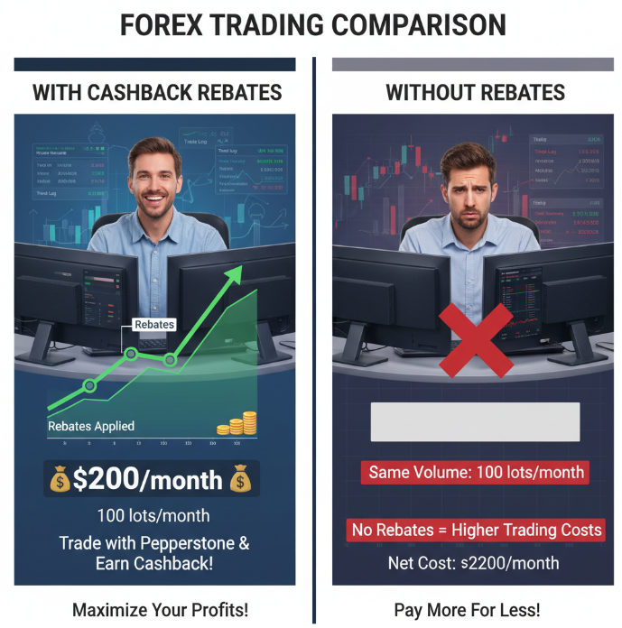 캐시백 포렉스 거래와 무리베이트 거래의 차이점 리베이트 하나로 거래 체감 비용이 이렇게까지 차이 날 줄은 몰랐죠? 캐시백 포렉스와 그냥 거래했을 때 어떤 실질 차이가 있는지 싹 다 알려드릴게요.
